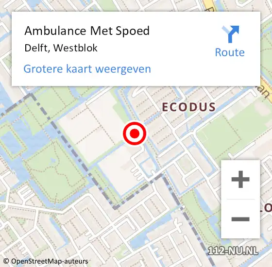 Locatie op kaart van de 112 melding: Ambulance Met Spoed Naar Delft, Westblok op 7 september 2024 17:57