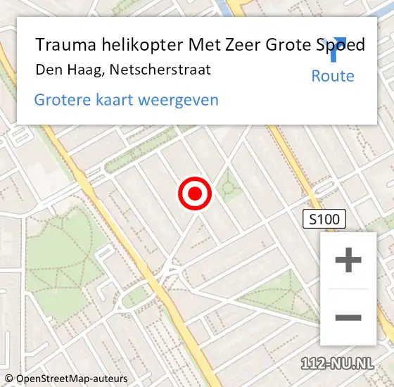 Locatie op kaart van de 112 melding: Trauma helikopter Met Zeer Grote Spoed Naar Den Haag, Netscherstraat op 7 september 2024 18:08