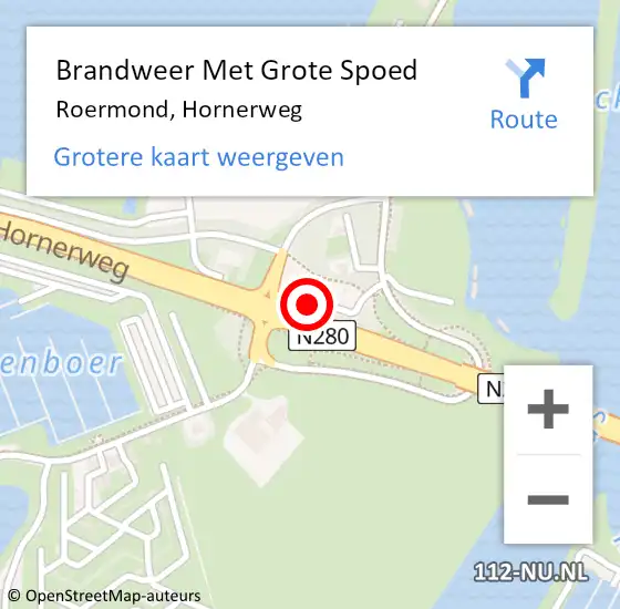 Locatie op kaart van de 112 melding: Brandweer Met Grote Spoed Naar Roermond, Hornerweg op 7 september 2024 18:20