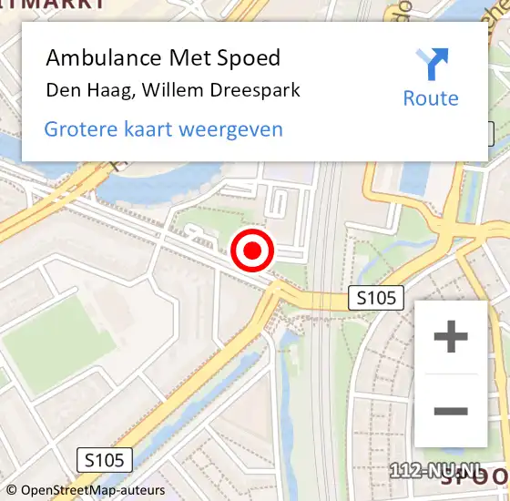 Locatie op kaart van de 112 melding: Ambulance Met Spoed Naar Den Haag, Willem Dreespark op 7 september 2024 18:24