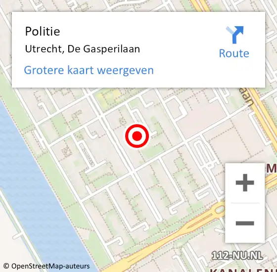 Locatie op kaart van de 112 melding: Politie Utrecht, De Gasperilaan op 7 september 2024 18:37