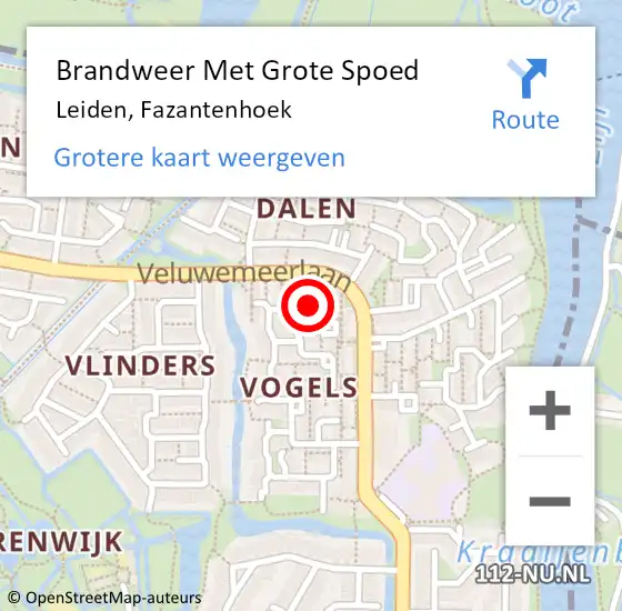 Locatie op kaart van de 112 melding: Brandweer Met Grote Spoed Naar Leiden, Fazantenhoek op 18 oktober 2013 06:38