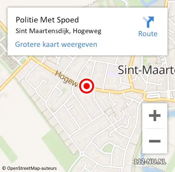 Locatie op kaart van de 112 melding: Politie Met Spoed Naar Sint Maartensdijk, Hogeweg op 7 september 2024 18:57