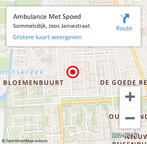 Locatie op kaart van de 112 melding: Ambulance Met Spoed Naar Sommelsdijk, Joos Jansestraat op 7 september 2024 19:02