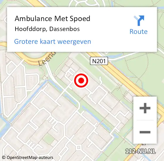 Locatie op kaart van de 112 melding: Ambulance Met Spoed Naar Hoofddorp, Dassenbos op 7 september 2024 19:02