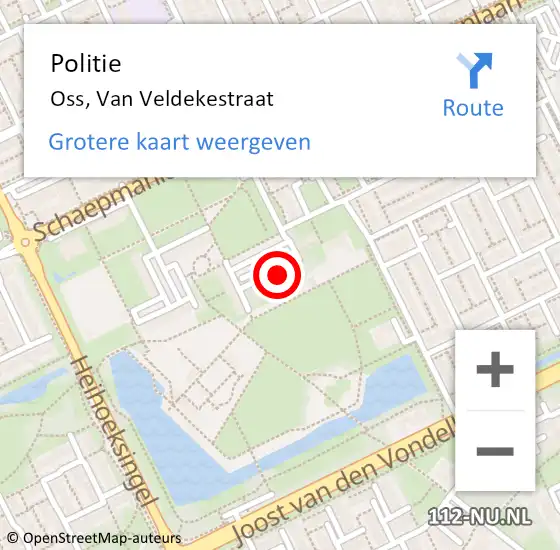 Locatie op kaart van de 112 melding: Politie Oss, Van Veldekestraat op 7 september 2024 19:13