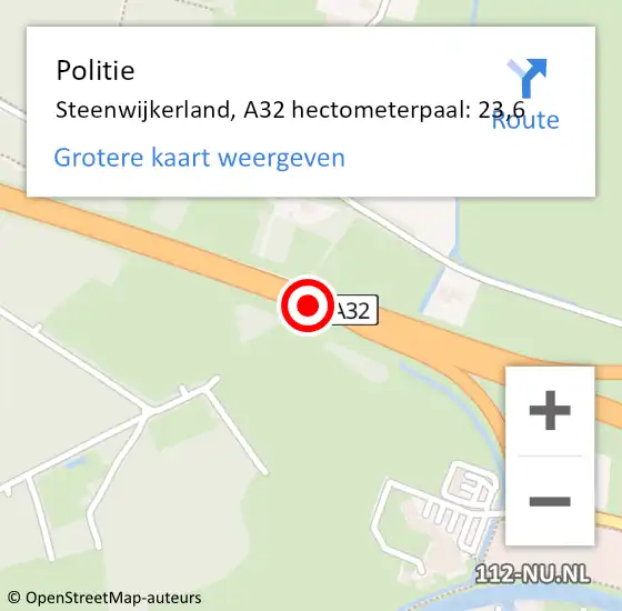 Locatie op kaart van de 112 melding: Politie Steenwijkerland, A32 hectometerpaal: 23,6 op 7 september 2024 19:15