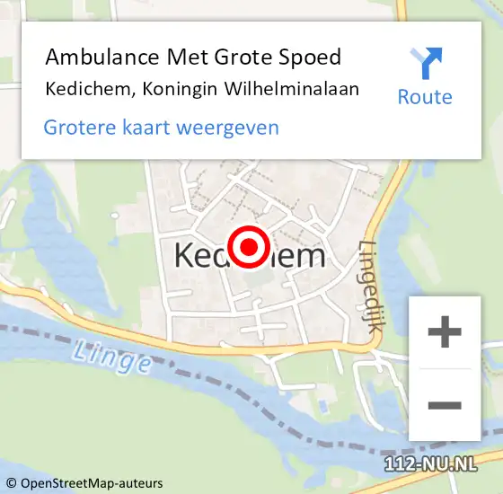 Locatie op kaart van de 112 melding: Ambulance Met Grote Spoed Naar Kedichem, Koningin Wilhelminalaan op 7 september 2024 19:23