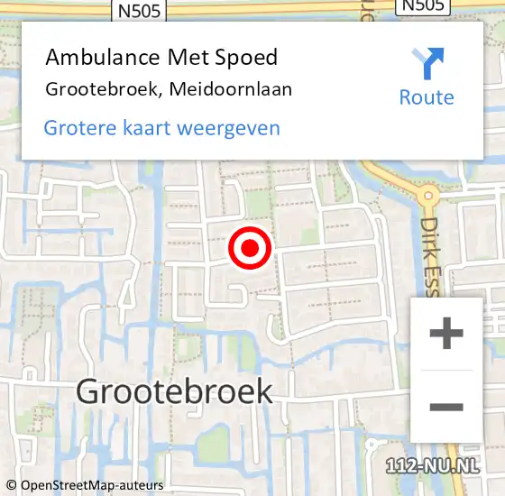 Locatie op kaart van de 112 melding: Ambulance Met Spoed Naar Grootebroek, Meidoornlaan op 7 september 2024 19:27