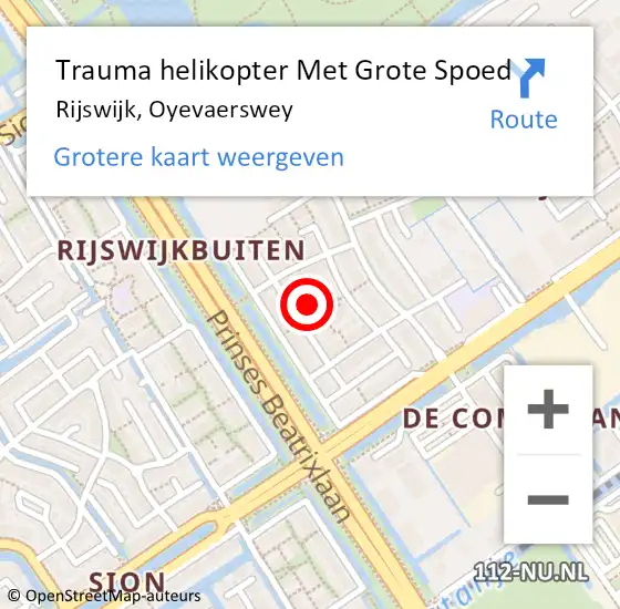 Locatie op kaart van de 112 melding: Trauma helikopter Met Grote Spoed Naar Rijswijk, Oyevaerswey op 7 september 2024 19:39