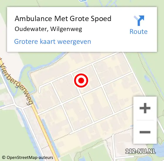 Locatie op kaart van de 112 melding: Ambulance Met Grote Spoed Naar Oudewater, Wilgenweg op 7 september 2024 19:41