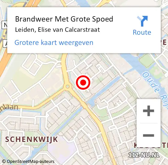 Locatie op kaart van de 112 melding: Brandweer Met Grote Spoed Naar Leiden, Elise van Calcarstraat op 7 september 2024 19:43