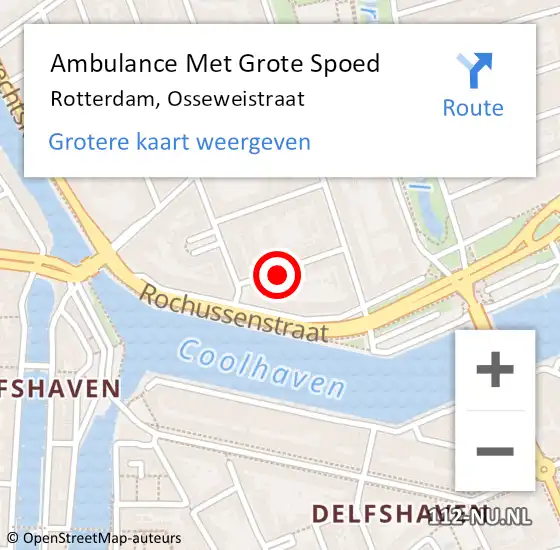 Locatie op kaart van de 112 melding: Ambulance Met Grote Spoed Naar Rotterdam, Osseweistraat op 7 september 2024 19:52