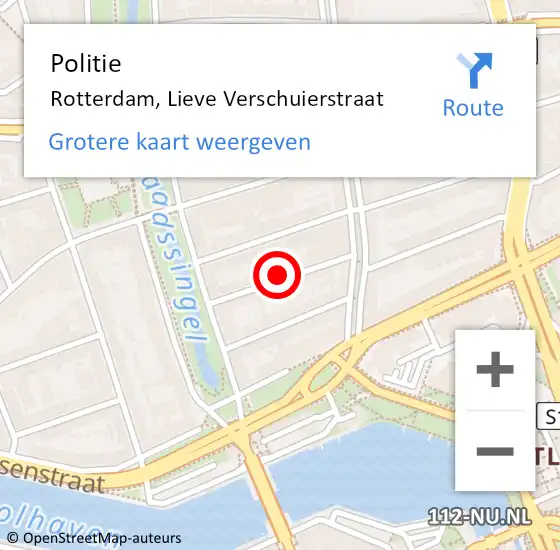 Locatie op kaart van de 112 melding: Politie Rotterdam, Lieve Verschuierstraat op 7 september 2024 20:05