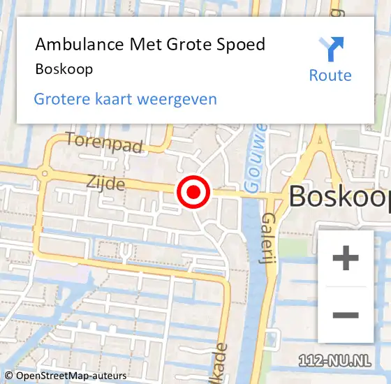 Locatie op kaart van de 112 melding: Ambulance Met Grote Spoed Naar Boskoop op 7 september 2024 20:34