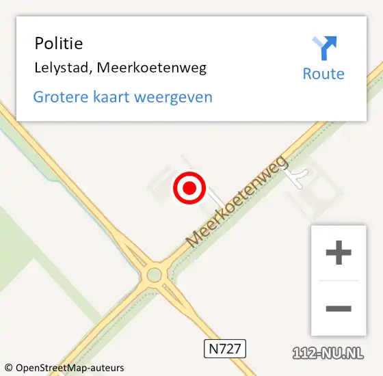 Locatie op kaart van de 112 melding: Politie Lelystad, Meerkoetenweg op 7 september 2024 20:35