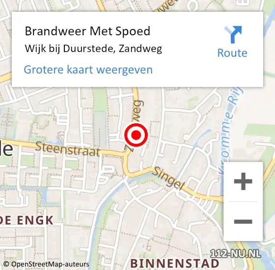 Locatie op kaart van de 112 melding: Brandweer Met Spoed Naar Wijk bij Duurstede, Zandweg op 7 september 2024 20:37