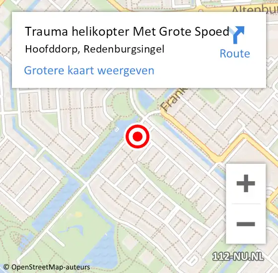 Locatie op kaart van de 112 melding: Trauma helikopter Met Grote Spoed Naar Hoofddorp, Redenburgsingel op 7 september 2024 21:02