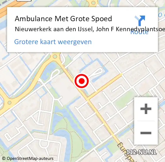 Locatie op kaart van de 112 melding: Ambulance Met Grote Spoed Naar Nieuwerkerk aan den IJssel, John F Kennedyplantsoen op 7 september 2024 21:30