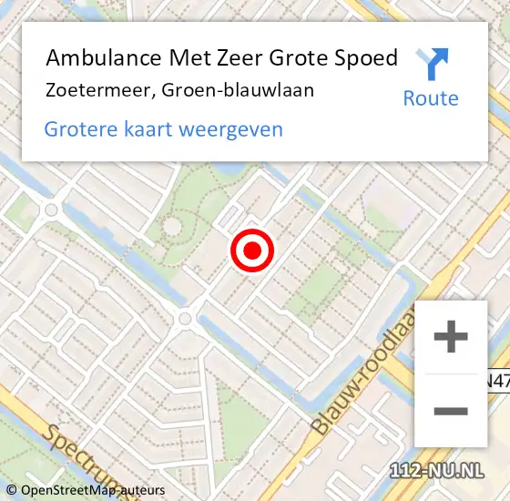 Locatie op kaart van de 112 melding: Ambulance Met Zeer Grote Spoed Naar Zoetermeer, Groen-blauwlaan op 7 september 2024 21:36