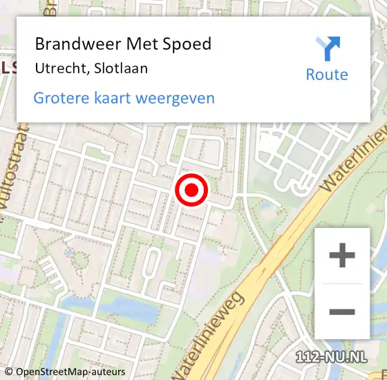 Locatie op kaart van de 112 melding: Brandweer Met Spoed Naar Utrecht, Slotlaan op 7 september 2024 21:37