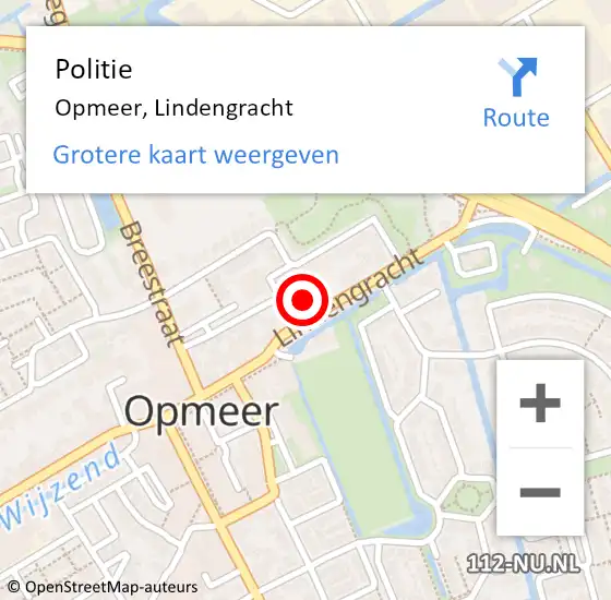 Locatie op kaart van de 112 melding: Politie Opmeer, Lindengracht op 7 september 2024 21:51