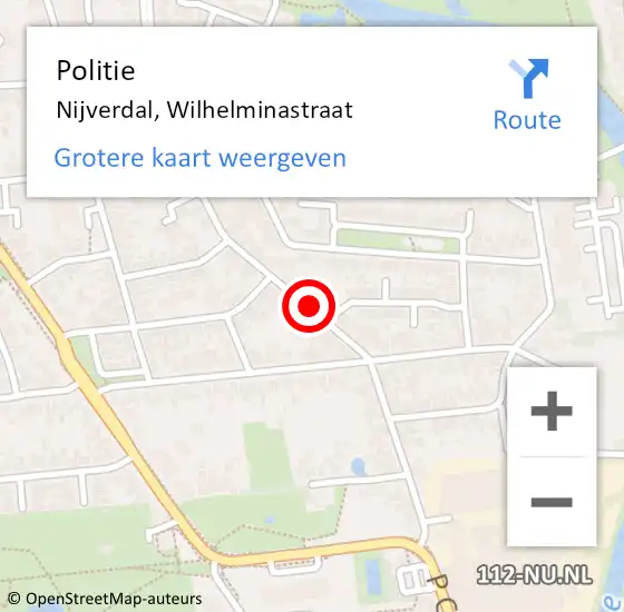 Locatie op kaart van de 112 melding: Politie Nijverdal, Wilhelminastraat op 7 september 2024 22:09