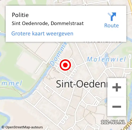 Locatie op kaart van de 112 melding: Politie Sint Oedenrode, Dommelstraat op 7 september 2024 22:10