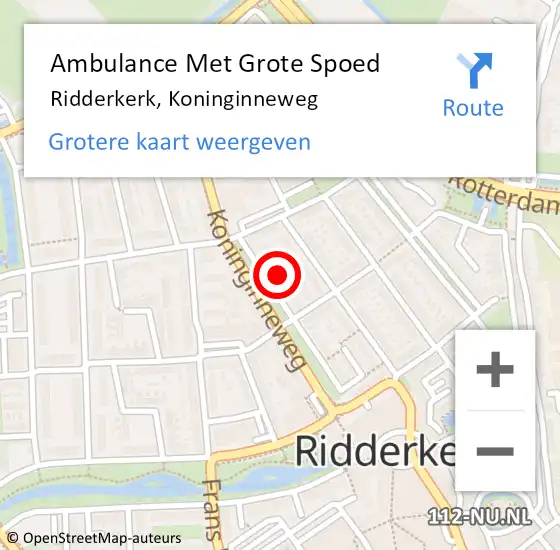 Locatie op kaart van de 112 melding: Ambulance Met Grote Spoed Naar Ridderkerk, Koninginneweg op 7 september 2024 22:17