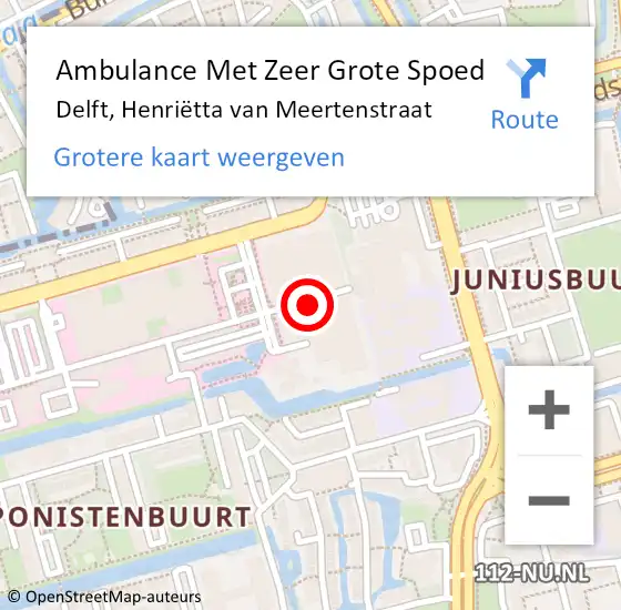 Locatie op kaart van de 112 melding: Ambulance Met Zeer Grote Spoed Naar Delft, Henriëtta van Meertenstraat op 7 september 2024 22:46