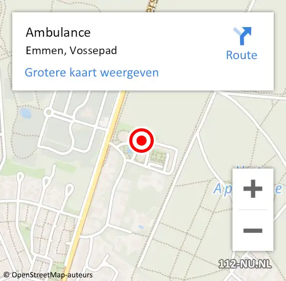 Locatie op kaart van de 112 melding: Ambulance Emmen, Vossepad op 19 oktober 2014 11:23