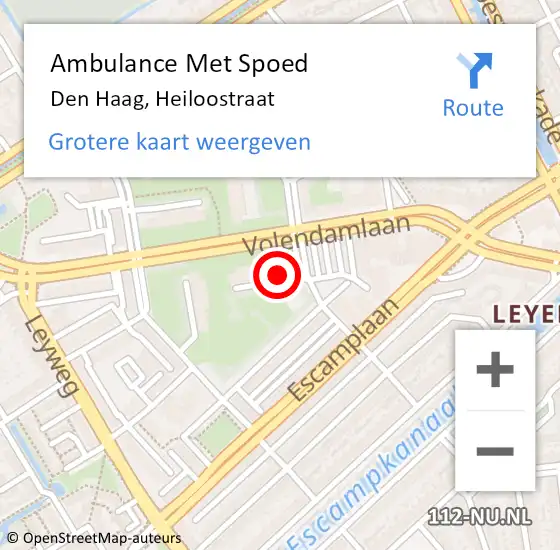 Locatie op kaart van de 112 melding: Ambulance Met Spoed Naar Den Haag, Heiloostraat op 7 september 2024 23:08