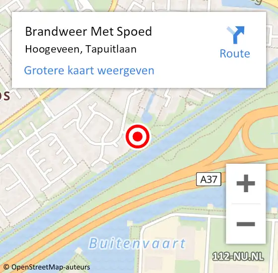 Locatie op kaart van de 112 melding: Brandweer Met Spoed Naar Hoogeveen, Tapuitlaan op 7 september 2024 23:14