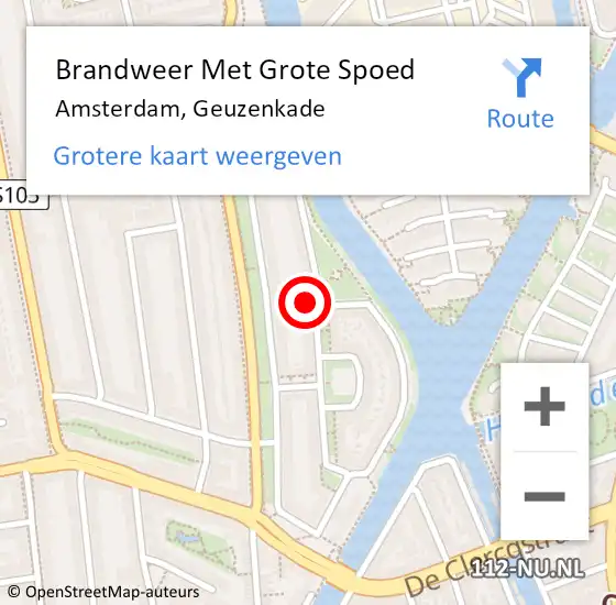 Locatie op kaart van de 112 melding: Brandweer Met Grote Spoed Naar Amsterdam, Geuzenkade op 7 september 2024 23:15