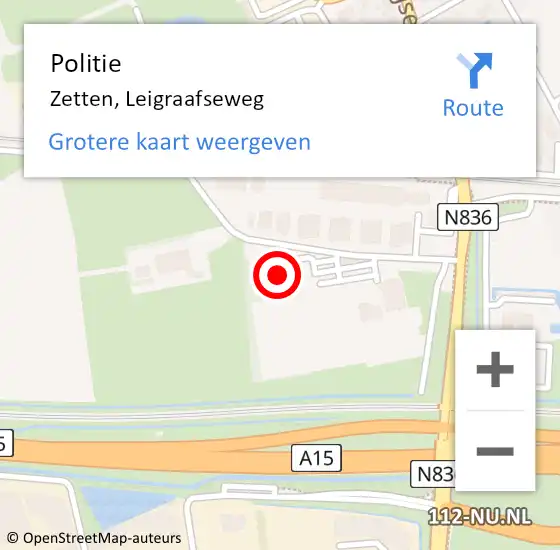 Locatie op kaart van de 112 melding: Politie Zetten, Leigraafseweg op 7 september 2024 23:16