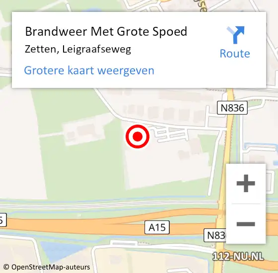 Locatie op kaart van de 112 melding: Brandweer Met Grote Spoed Naar Zetten, Leigraafseweg op 7 september 2024 23:16