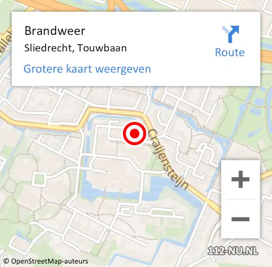 Locatie op kaart van de 112 melding: Brandweer Sliedrecht, Touwbaan op 7 september 2024 23:28