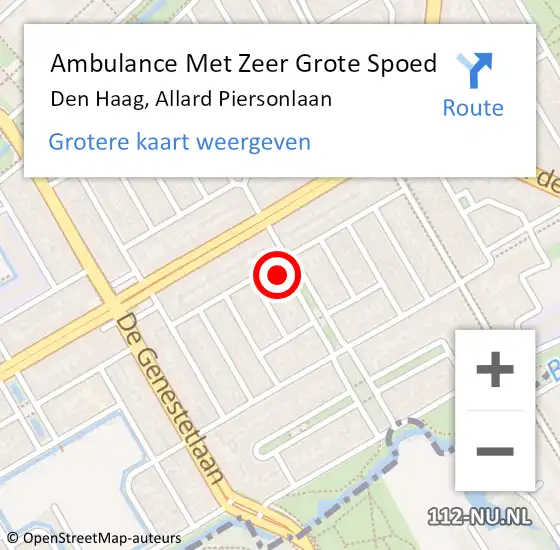 Locatie op kaart van de 112 melding: Ambulance Met Zeer Grote Spoed Naar Den Haag, Allard Piersonlaan op 7 september 2024 23:30