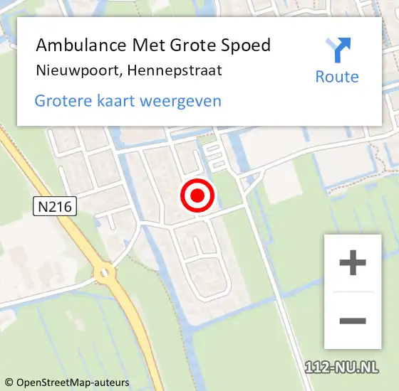 Locatie op kaart van de 112 melding: Ambulance Met Grote Spoed Naar Nieuwpoort, Hennepstraat op 7 september 2024 23:43