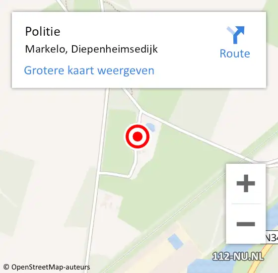 Locatie op kaart van de 112 melding: Politie Markelo, Diepenheimsedijk op 8 september 2024 00:03