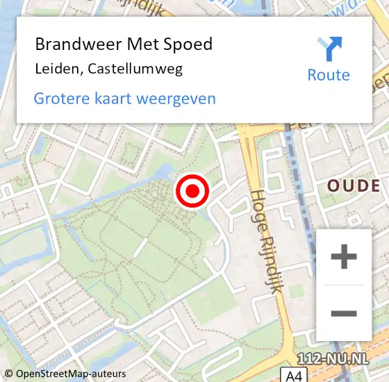 Locatie op kaart van de 112 melding: Brandweer Met Spoed Naar Leiden, Castellumweg op 8 september 2024 00:07