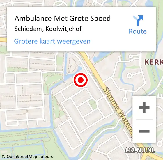 Locatie op kaart van de 112 melding: Ambulance Met Grote Spoed Naar Schiedam, Koolwitjehof op 8 september 2024 00:21