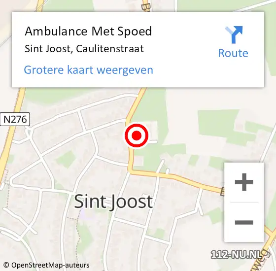 Locatie op kaart van de 112 melding: Ambulance Met Spoed Naar Sint Joost, Caulitenstraat op 8 september 2024 00:27