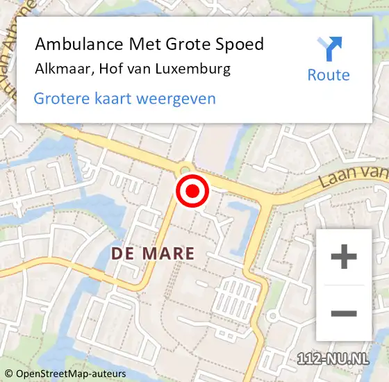 Locatie op kaart van de 112 melding: Ambulance Met Grote Spoed Naar Alkmaar, Hof van Luxemburg op 8 september 2024 00:39