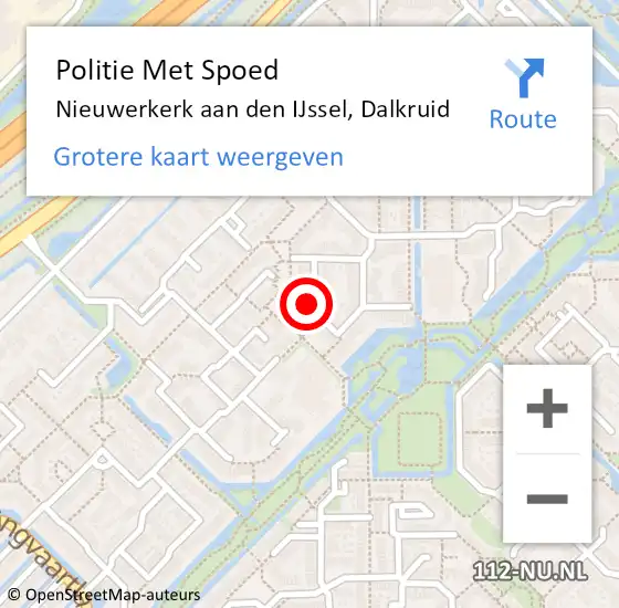 Locatie op kaart van de 112 melding: Politie Met Spoed Naar Nieuwerkerk aan den IJssel, Dalkruid op 8 september 2024 00:43