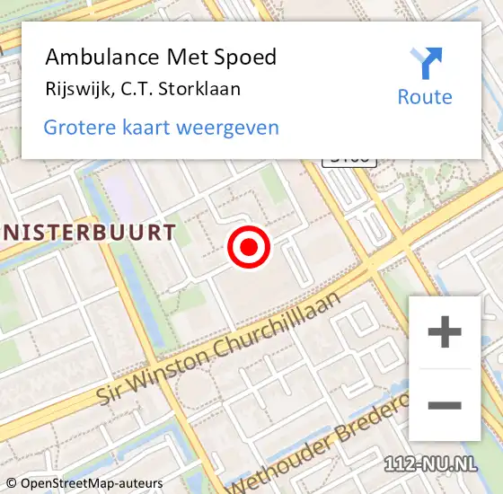 Locatie op kaart van de 112 melding: Ambulance Met Spoed Naar Rijswijk, C.T. Storklaan op 8 september 2024 01:02