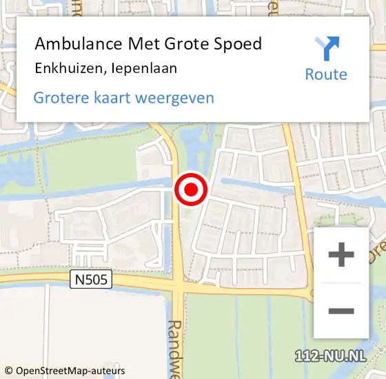 Locatie op kaart van de 112 melding: Ambulance Met Grote Spoed Naar Enkhuizen, Iepenlaan op 8 september 2024 01:07