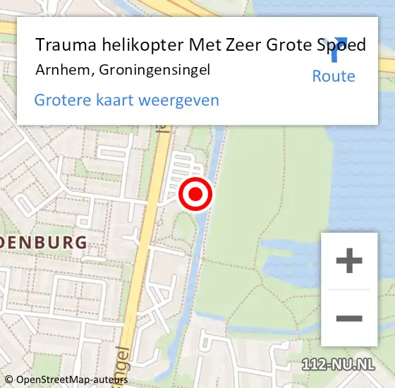 Locatie op kaart van de 112 melding: Trauma helikopter Met Zeer Grote Spoed Naar Arnhem, Groningensingel op 8 september 2024 01:12