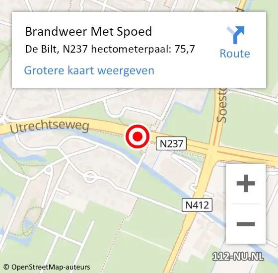 Locatie op kaart van de 112 melding: Brandweer Met Spoed Naar De Bilt, N237 hectometerpaal: 75,7 op 8 september 2024 01:24