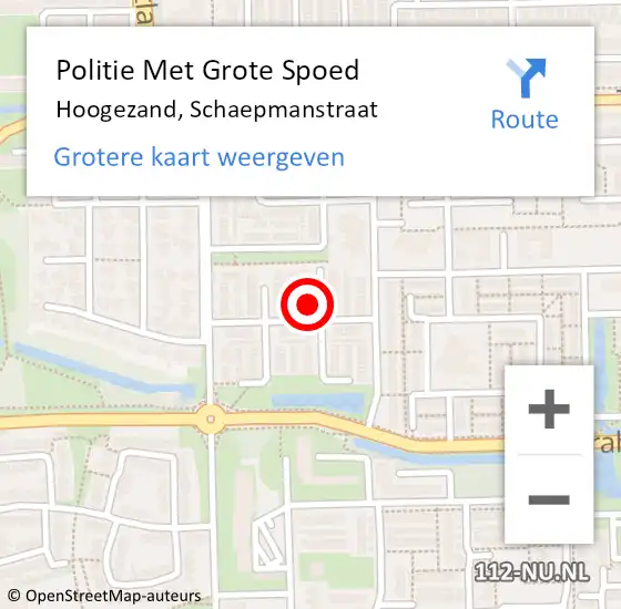 Locatie op kaart van de 112 melding: Politie Met Grote Spoed Naar Hoogezand, Schaepmanstraat op 8 september 2024 01:53